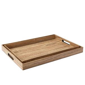 Plateau de service rectangulaire rustique en bois de manguier, artisanal, ensemble de 2 plateaux en bois de qualité supérieure pour table basse, comptoir de cuisine, usage polyvalent - Product Image 2