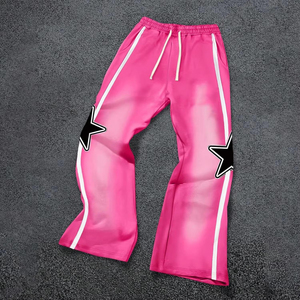 Pantalon de jogging rose personnalisé pour homme avec patch étoile, coupe ample, style urbain, à rayures latérales et jambe large - Product Image 5