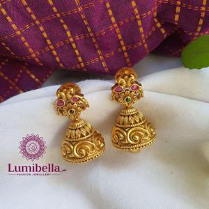 Trendy Vintage Gold Plated Drop Earrings with Pearl Ruby Diamond for Party & Gift - Product Image 1