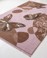 Tapis Papillon en Laine Rose Poudré et Marron, Écologique, Antidérapant, Tufté à la Main, Motif Botanique Artistique, Panneaux Texturés Modernes