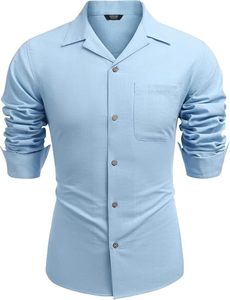 Chemise habillée homme en polyester bleu clair uni, manches longues, col rabattu, infroissable, style décontracté chic, pour le bureau, en popeline - Product Image 1