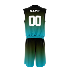 Ensemble de maillots de basket-ball unisexe à dégradé, sans manches, col en V, séchage rapide, polyester, uniforme, impression de logo personnalisé, coupe régulière, taille élastique - Product Image 4