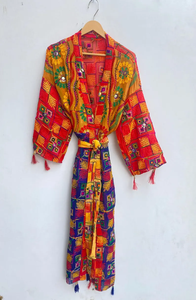 ชุดกิโมโนพิมพ์ลายด้วยมือจาก Naaz Textile ดีไซน์ลายการ์ตูนสุดพิเศษ ชุดนอนผ้าฝ้าย 100% คอวี เอวยางยืด ใส่สบายในฤดูร้อน - Product Image 2