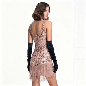 <span class=keywords><strong>Robe</strong></span> de soirée à franges et sequins style Gatsby des années 1920 pour femme, rose doré, sans manches, col en V - Product Image 2