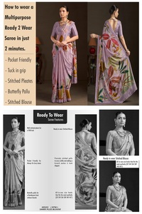 Sari prêt-à-porter et blouse cousue, sari indien en soie crêpe, imprimé floral, sari imprimé numériquement, design magnifique - Product Image 5