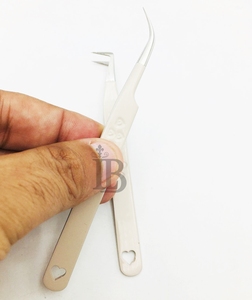<b>Peach</b> Eyelash Extensions Tweezers Nude Color Tweezers 45 Degree Boot Volume Eyelash Tweezers Stainless Steel Logo Offer - Product Image 5
