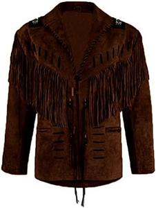 Men’s Premium <b>Red</b> Western Fringe Leather <b>Jacket</b> Vintage Cowboy Tassel Suede Coat with Handmade Detailing Modern Slim Fit - Product Image 5