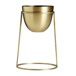 Soporte moderno para plantas de metal dorado con maceta redonda de latón, soporte minimalista para flores de escritorio, expositor de plantas de interior, ideal para macetas. - Product Image 1