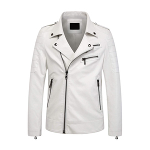 Custom <b>Men's</b> <b>white</b> Skin Leather Motorcycle <b>Jacket</b> Leather Waterproof Stylish Winter <b>jacket</b> for <b>men</b> with solid color - Product Image 1