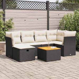 Ensemble de canapés de jardin modulaires en rotin PE noir 7 pièces, collection de meubles de jardin - Product Image 1