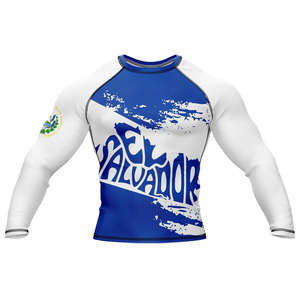 Camiseta de Compresión Deportiva para Hombre, Manga Larga, Diseño Gráfico de El Salvador, Blanca y Azul, para Entrenamiento Atlético, Ropa Deportiva de Alto Rendimiento - Product Image 2
