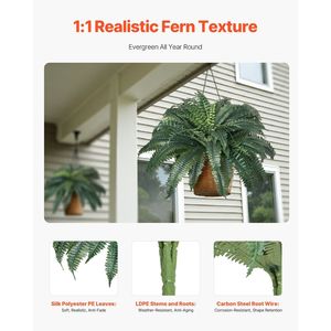 2 pezzi di decorazioni per interni esterni artificiali felci di Boston di plastica felce con 50 rami di piante di qualità Premium - Product Image 3