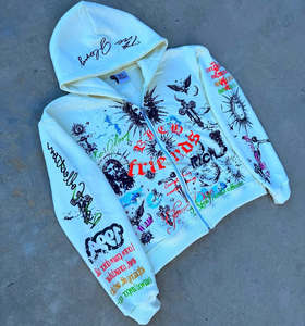 Sudadera con capucha con cremallera y estampado gráfico Vintage personalizable, ropa de calle multicolor para invierno, sudadera con patrón de letras DTF - Product Image 5