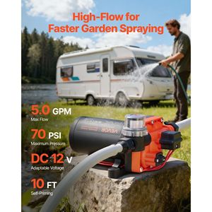 Pompa Acqua 12V DC per Camper 5 GPM (18.9 L/min) a 4 Camere Autoadescante a Membrana con Pressostato Automatico 70 PSI Max per Uso Marino - Product Image 2