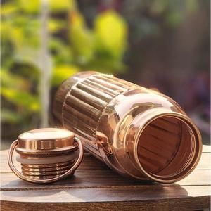 Health Beneficial Eco Friendly Polish Copper Water <b>Bottle</b> Ribbed Design Food Contact Safe Leakproof And Stocked - Product Image 6