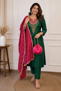 Conjunto de Salwar Kameez Dupatta de Algodón Negro con Bordado para Mujer, Ropa Étnica Tradicional, Traje para Bodas y Fiestas, Corte Regular para Todas las Temporadas - Product Image 6