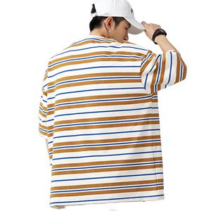 Camiseta de hombre extragrande multicolor, informal, a rayas, con cuello redondo, manga corta, diseño personalizado, 100% algodón, camiseta de alta calidad - Product Image 2