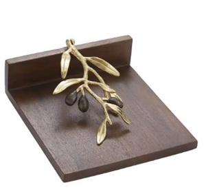 Stylish Wooden Base Napkin <b>Holder</b> With Golden Metal Frame For Dining Table Elegant <b>Tissue</b> Stand For <b>Kitchen</b> And Home Decor - Product Image 2