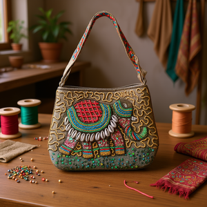 Sac à main de luxe traditionnel indien, multicolore, orné de perles de verre, durable, artisanal, avec poignée baguette, fait main, mode décontractée - Product Image 3