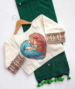 Women Khadi Cotton <b>Saree</b> Blouse | Hand-Stitched Weaving Gini | Indian Ethnic Traditional Special Occasion Party Wear | Quick Dry - Product Image 3