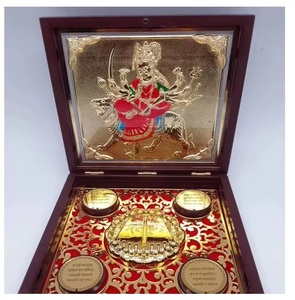 Handmade Stainless Steel Goddess Durga Photo Decorative Charan Set Pooja Room Navratri Spiritual Gifting for Wedding Diwali - Product Image 1