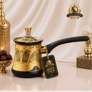 หม้อกาแฟตุรกีลายดอกไม้สีน้ำเงินและสีทองแดง พร้อมด้ามจับสีดำ สำหรับการชงแบบดั้งเดิมบนเตา - Product Image 5