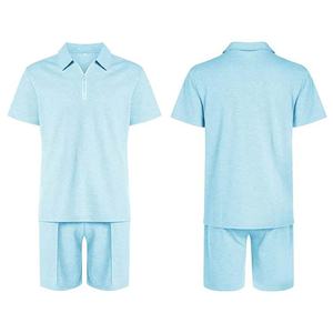 Conjunto de 2 piezas de camiseta y pantalón corto de algodón personalizado para hombre, talla grande, con cremallera, estilo polo, para verano, venta al por mayor - Product Image 4