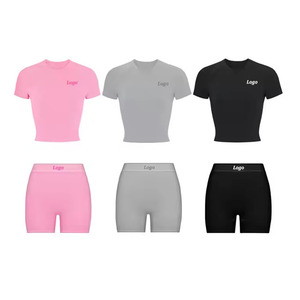 Ensemble 2 pièces personnalisé pour femme : Sweat-shirt brodé, T-shirts d'été, Shorts, Vêtements de détente, Tenue de sport en modal - Product Image 6