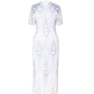 Robe de soirée élégante blanche à perles |   Manches courtes pour femmes |   Robe de soirée moulante à dos ouvert |   Paillettes de luxe |   Robe midi 2026 - Product Image 1