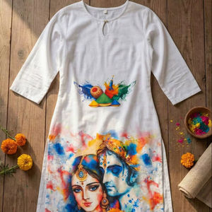 Colección Premium de Ropa Étnica, Kurti de Rayón Inteligente, Mezcla de Algodón para Hombre y Mujer, Precio Accesible, Estampado Digital, para la Ocasión Holi, Última Moda - Product Image 1