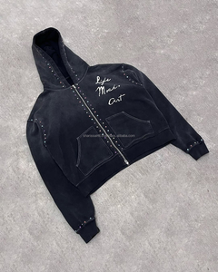 Ensemble survêtement personnalisé poids lourd vieilli Boxy imprimé partout strass lavé à l'acide hommes pantalons de survêtement évasés et sweat à capuche - Product Image 3