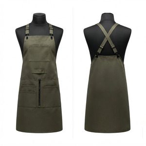 Premium 300 GSM Leather Barber <b>Apron</b> Olive Green Cross Back Adjustable Straps Utility Pockets Custom Logo UV Protection - Product Image 1