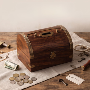 Caja de Ahorros de Madera Hecha a Mano con Cerradura de Llave y Ranura para Monedas de Latón, Caja de Colección para Caridad, Iglesias, Escuelas, Decoración de Oficina - Product Image 5