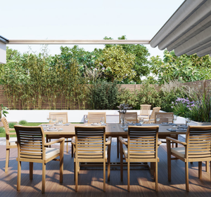 ชุดโต๊ะรับประทานอาหารกลางแจ้งทรงสี่เหลี่ยมทำจากไม้สักแท้ พร้อมเก้าอี้บุเบาะ  ตกแต่งแบบธรรมชาติ เหมาะสำหรับสวน ลานบ้าน วิลล่า และรีสอร์ท - Product Image 2