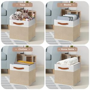 Lot de 4 cubes de rangement en tissu 11 x 11, paniers de rangement décoratifs avec poignées pour étagères, bacs de rangement cubiques pratiques et esthétiques - Product Image 5