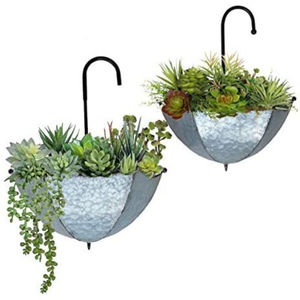 Lot de 2 jardinières murales galvanisées à nervures style ferme, seau mural suspendu en métal pour décoration intérieure, écologique - Product Image 4