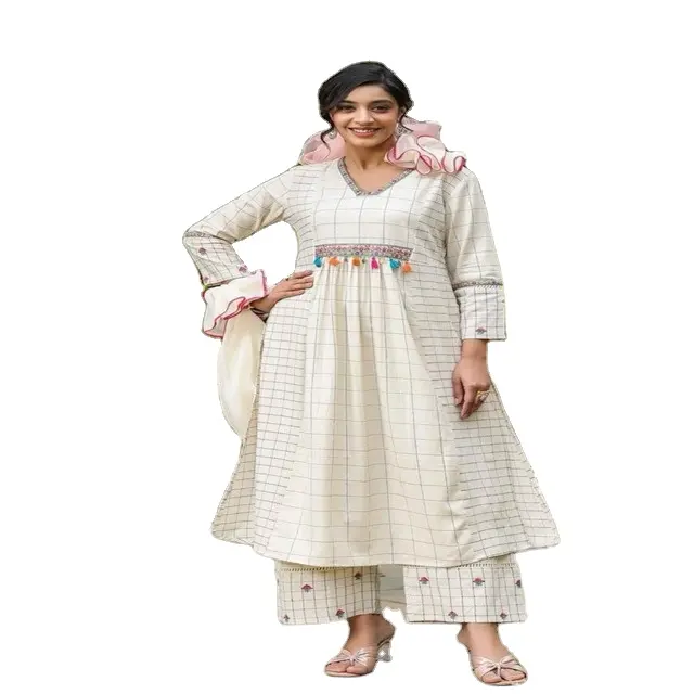 Summer Collections Women's Party Wear Stitched Cotton Kurti- Plazo Set| High Quality Summer Clothes Wholesaler From India|