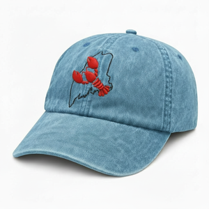 Vintage Washed Dad <b>Hat</b> 100% Cotton Lobster Embroidery Baseball Cap Maine State Outline OEM Custom Casual Cap - Product Image 1
