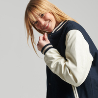 Veste universitaire de haute qualité pour femmes, logo bleu/blanc, Dream Team, manches longues, longueur courte, tendance, couleur personnalisée