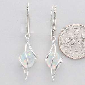 Oval White Fire Opal Dangle Swirl <b>Earrings</b> 925 Sterling Silver Leverback Third Party Certified Trendy Handmade Jewelry Gift for - Product Image 5