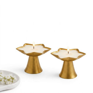 Ensemble de porte-bougies chauffe-plat en métal or champagne, élégants supports votifs floraux ajourés pour table de mariage de luxe - Product Image 6