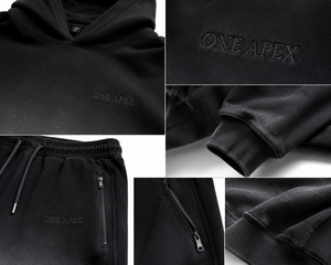 Ensemble de survêtement streetwear pour homme, haut de gamme, noir, coupe oversize, en molleton épais, style minimaliste, OEM ODM personnalisé - Product Image 5