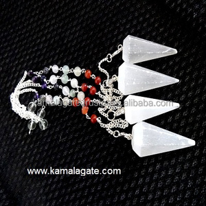 Vente en gros de pendules de radiesthésie faits à la main en agate jaune naturelle, chaîne des sept chakras, pierre semi-précieuse, guérison Reiki - Product Image 3
