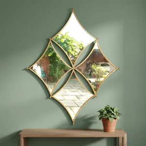 Miroir mural décoratif en laiton de forme diamant, design artisanal moderne, pour salle de bain, mariage, 15,25x21 pouces - Product Image 3