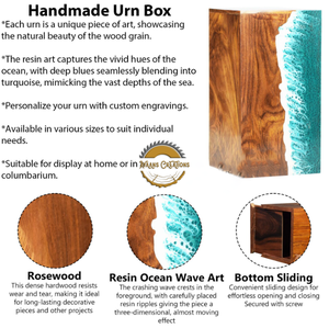 Wholesale Artistic Ocean Wave Resin & Natural Wood Cremation Urn Handcrafted Memorial Urn for Human Ashes by AYAANS - Product Image 3