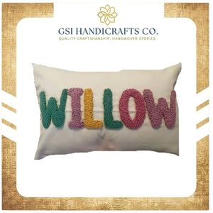 Hot Selling Tufted Throw Pillow With Colorful Willow Embroidery Rectangle Decorative <b>Cushion</b> Washable Textile Design - Product Image 2