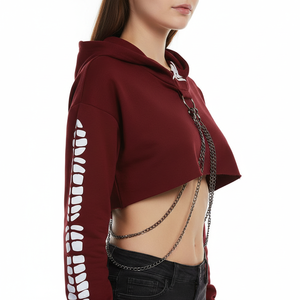 Sudaderas con Capucha para Mujer, Manga Larga, con Cadena Reflectante, Estilo Moderno, 100% Algodón Felpa, Logotipo Personalizado - Product Image 3