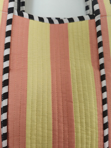 Sac fourre-tout matelassé en coton indien écologique jaune et orange à rayures, avec doublure en coton biologique, pour femme, style bohème floral - Product Image 2