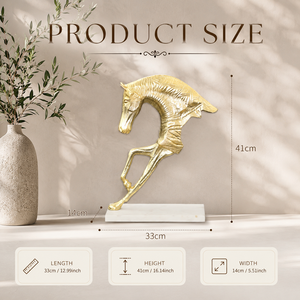 Sculpture de tête de cheval en laiton de luxe avec base en marbre blanc, décoration de table moderne, élément décoratif artisanal élégant - Product Image 2