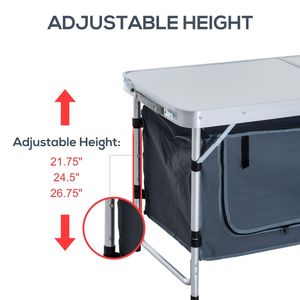 Table de camping portable en aluminium de 47 pouces avec hauteur réglable, table de pique-nique pliable avec poignée et rangement pour ferme, parc - Product Image 6